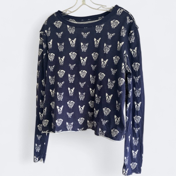 Anthropologie Maeve Caitlin Boxy Fit Dog Print Long Sleeved Cotton T Shirt SZ M - Picture 2 of 14